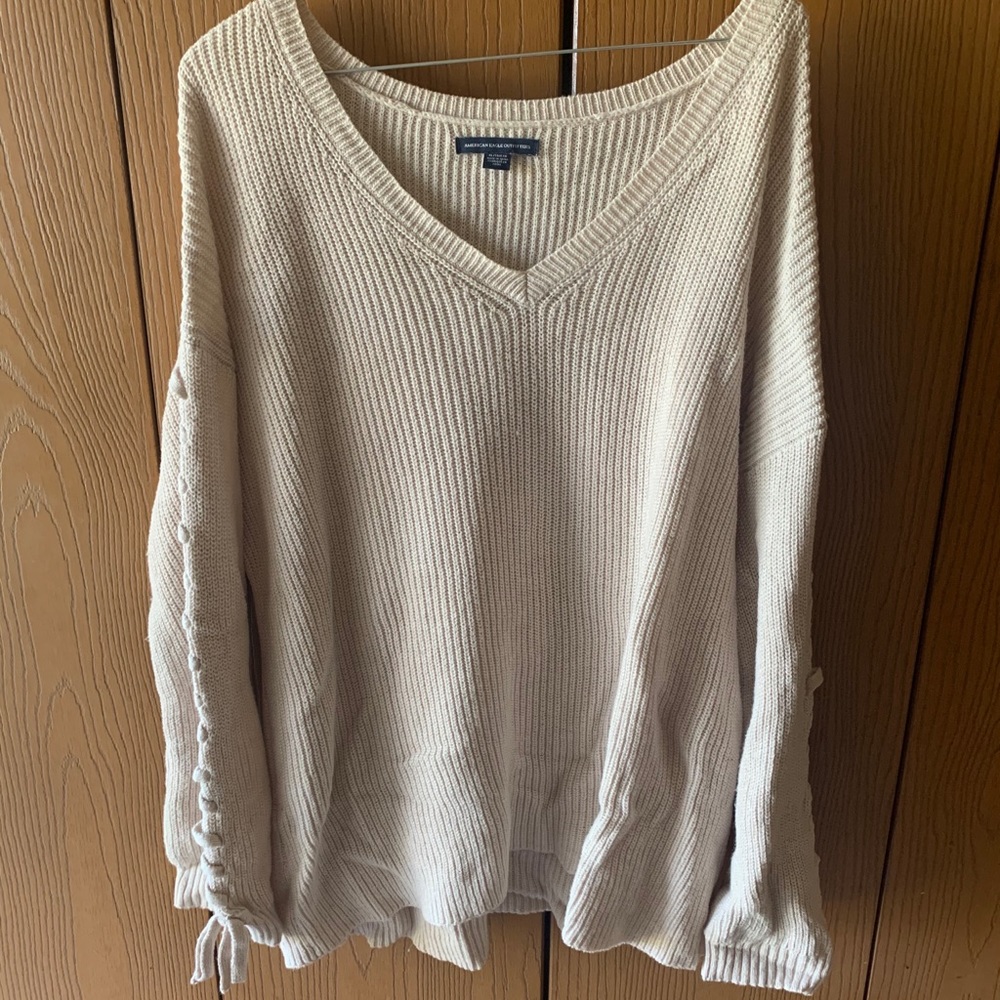 American Eagle V-Neck Cream Sweater